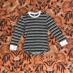 Free People Green & Gray Striped 3/4 Sleeve Top S